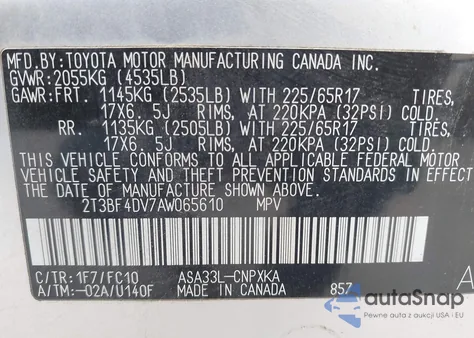2010 Toyota Rav4 from USA, damaged, VIN 2T3BF4DV7AW065610